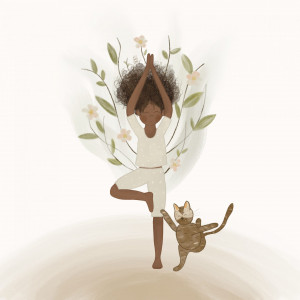 Ilustración yoga vrikshasana deva y el yoga